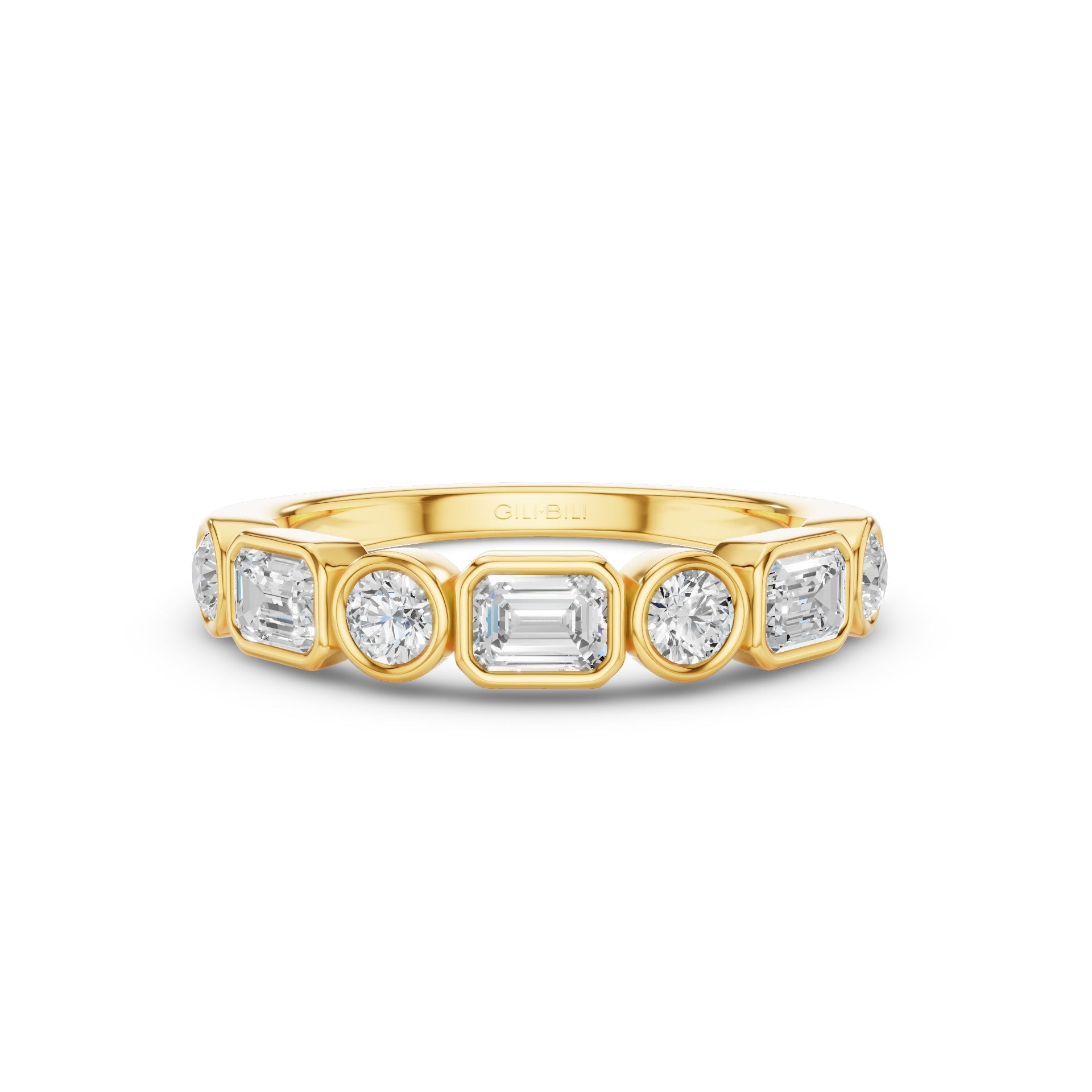 Round And Emerald Cut Lab Grown Diamond Bezel Setting Wedding Ring