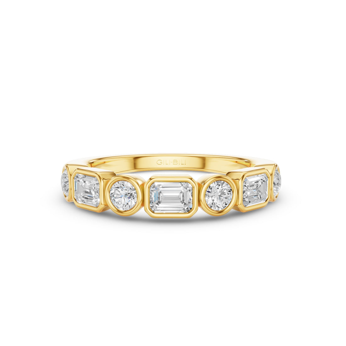 Round And Emerald Cut Lab Grown Diamond Bezel Setting Wedding Ring