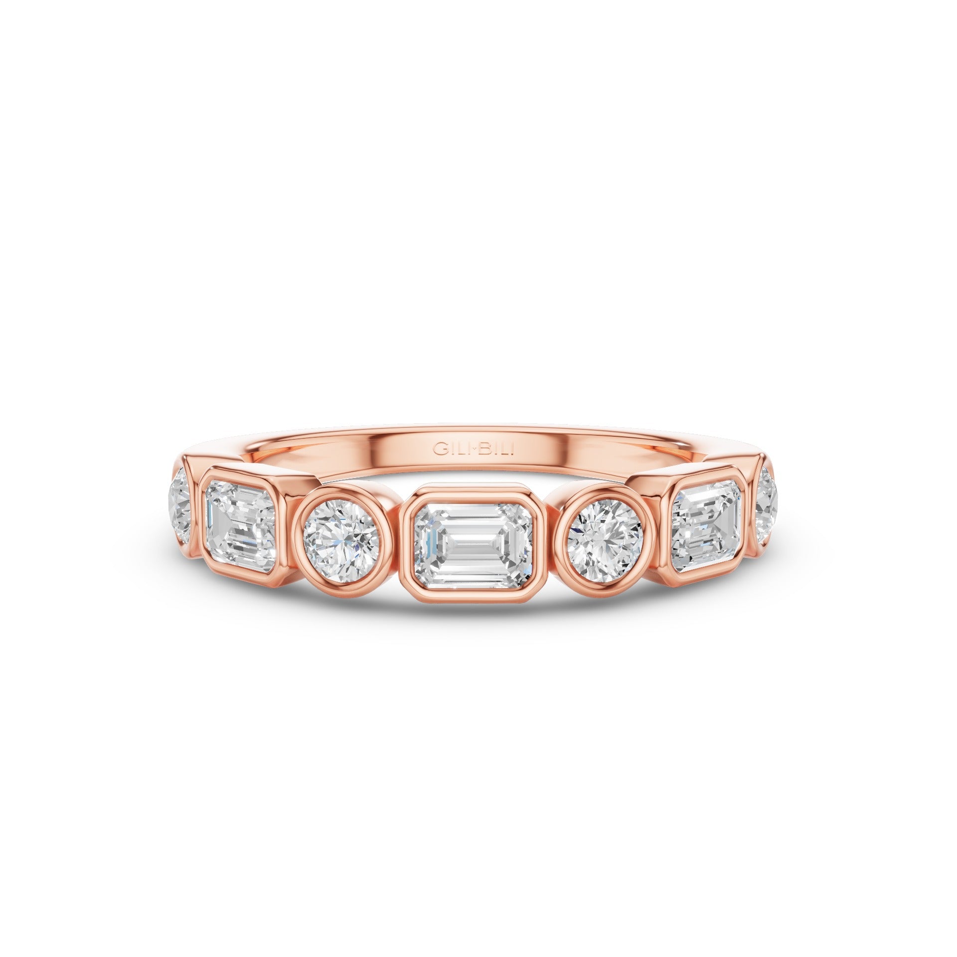 Round And Emerald Cut Lab Grown Diamond Bezel Setting Wedding Ring
