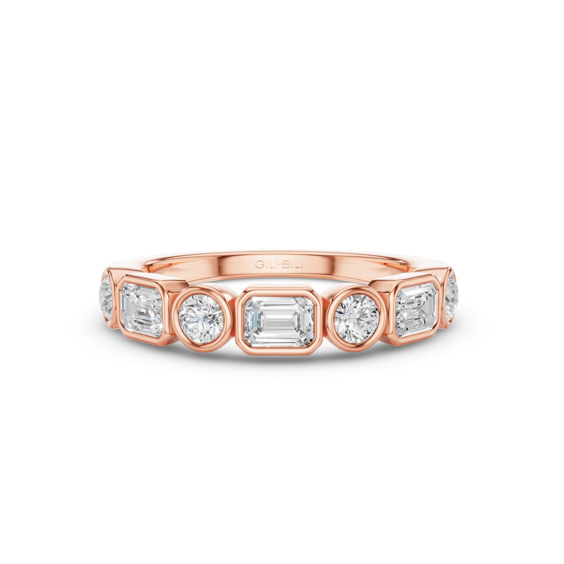 Round And Emerald Cut Lab Grown Diamond Bezel Setting Wedding Ring