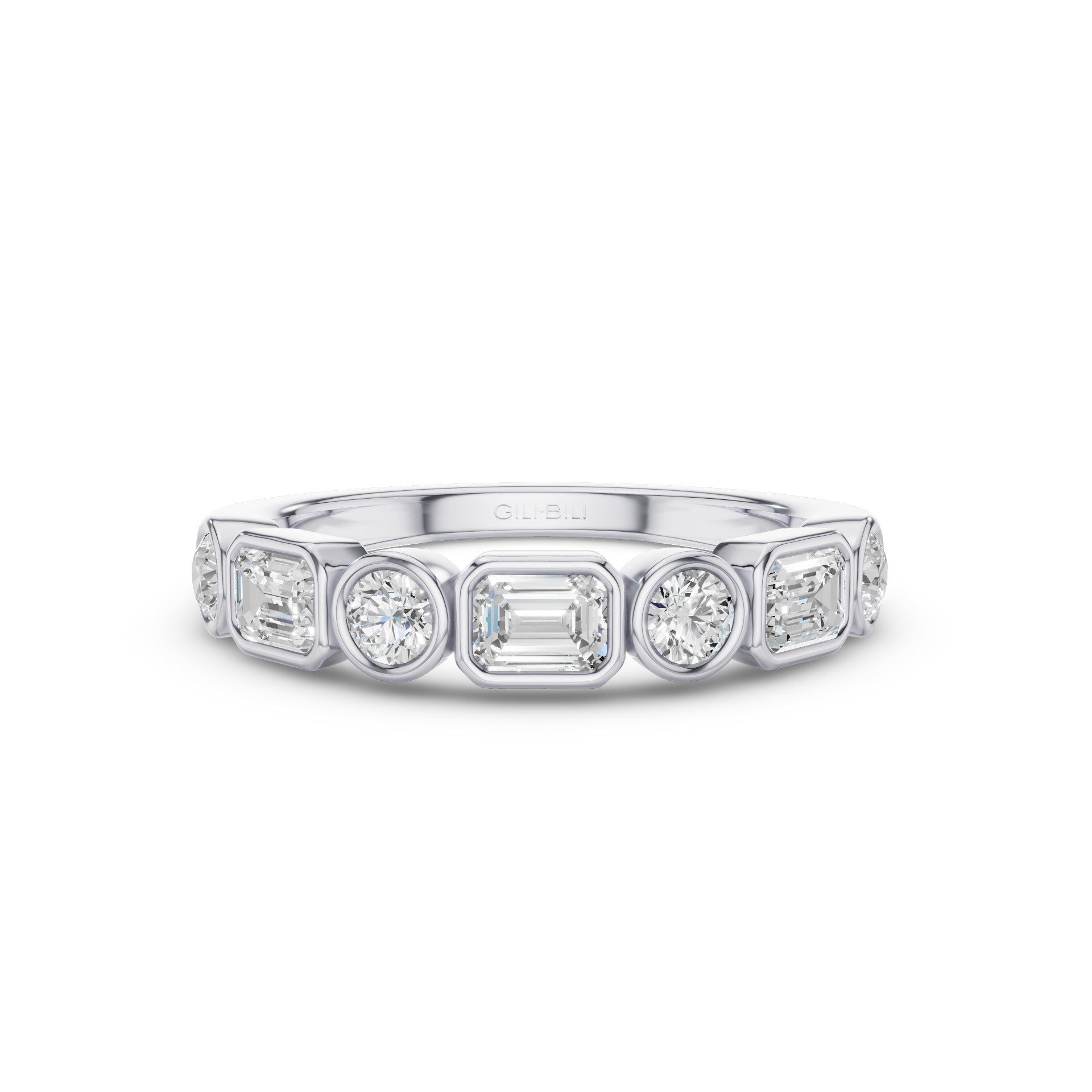 Round And Emerald Cut Lab Grown Diamond Bezel Setting Wedding Ring