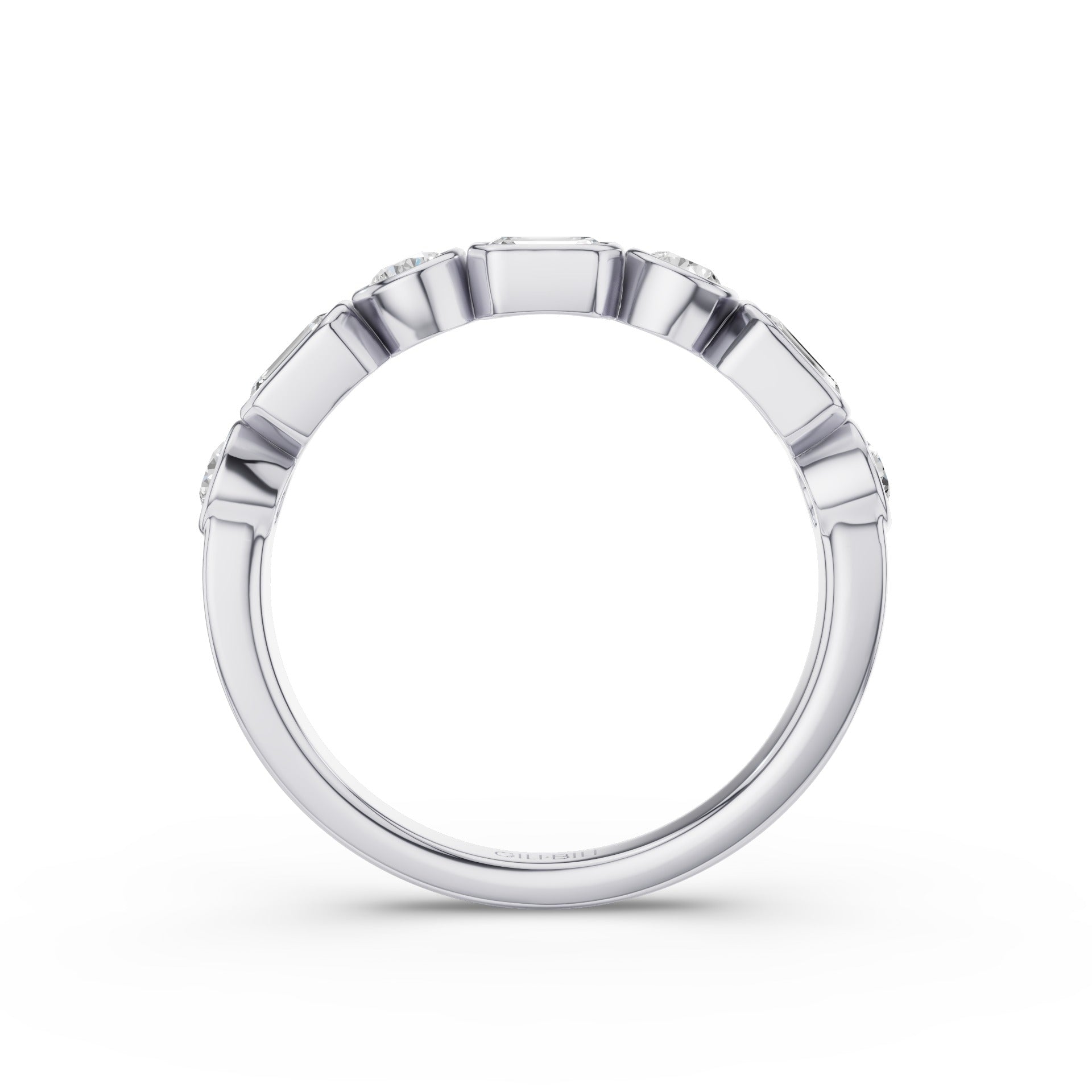 Round And Emerald Cut Lab Grown Diamond Bezel Setting Wedding Ring