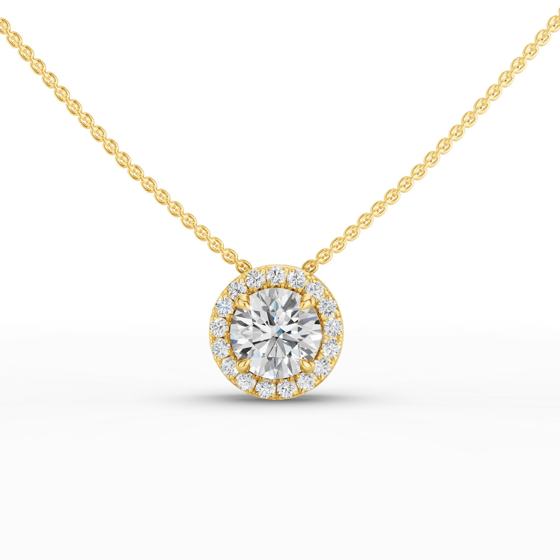 Round Briiliant Halo Set Lab Grown Diamond Necklace