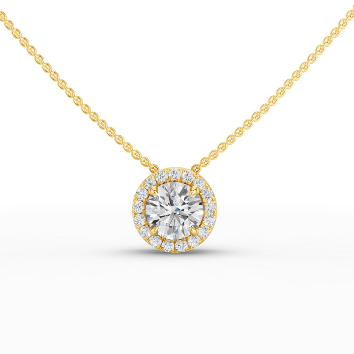 Round Briiliant Halo Set Lab Grown Diamond Necklace