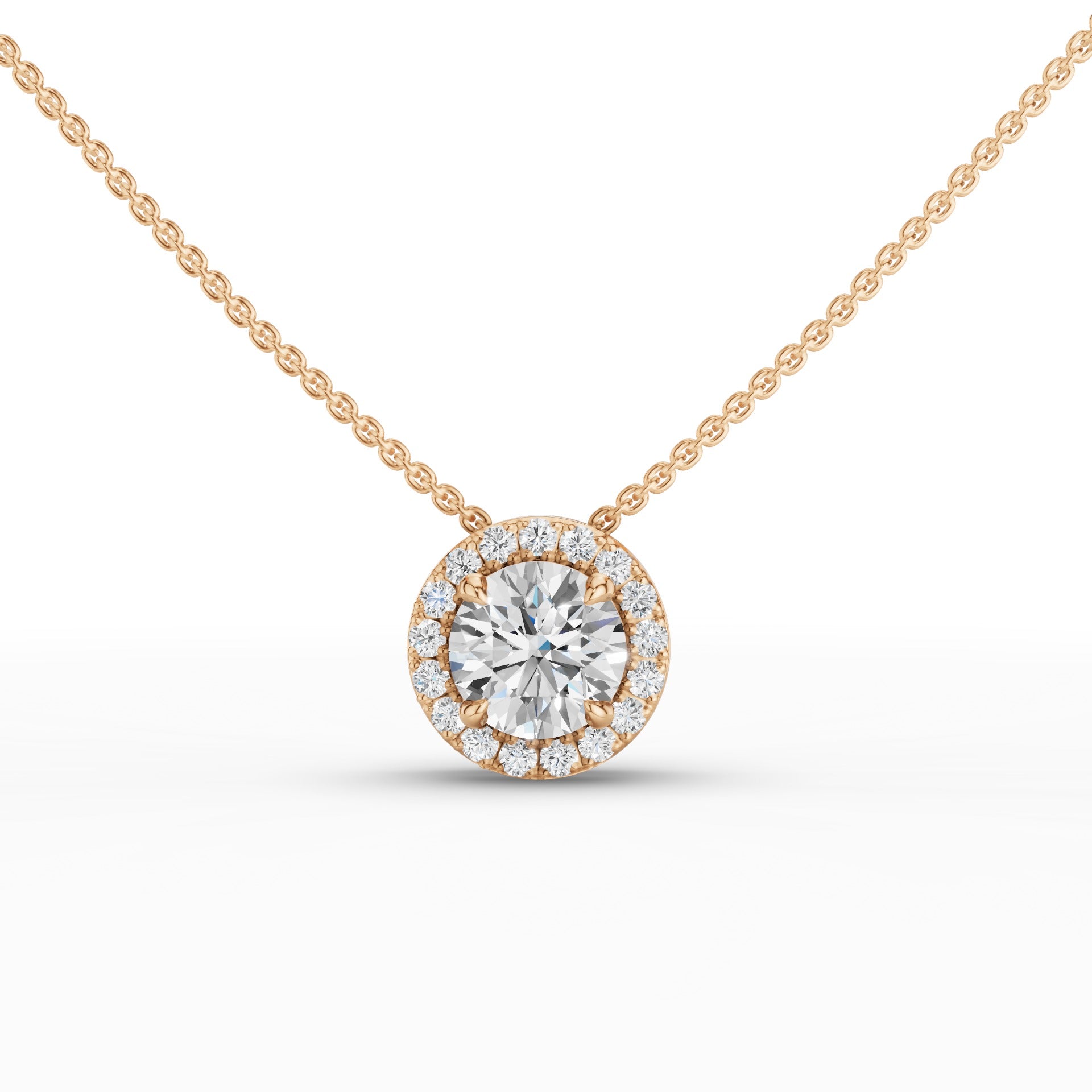 Round Briiliant Halo Set Lab Grown Diamond Necklace