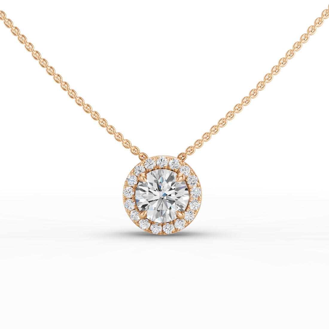Round Briiliant Halo Set Lab Grown Diamond Necklace