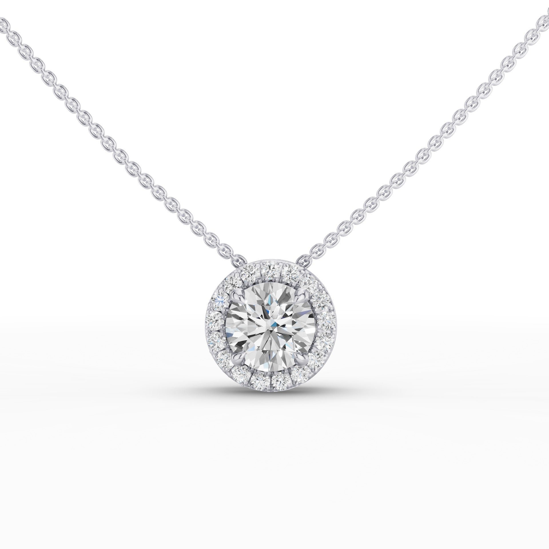 Round Briiliant Halo Set Lab Grown Diamond Necklace