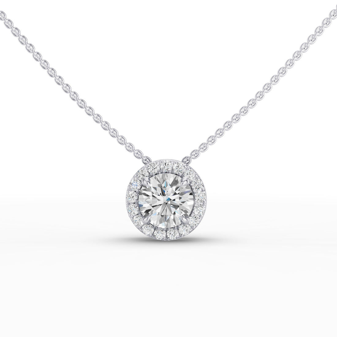 Round Briiliant Halo Set Lab Grown Diamond Necklace