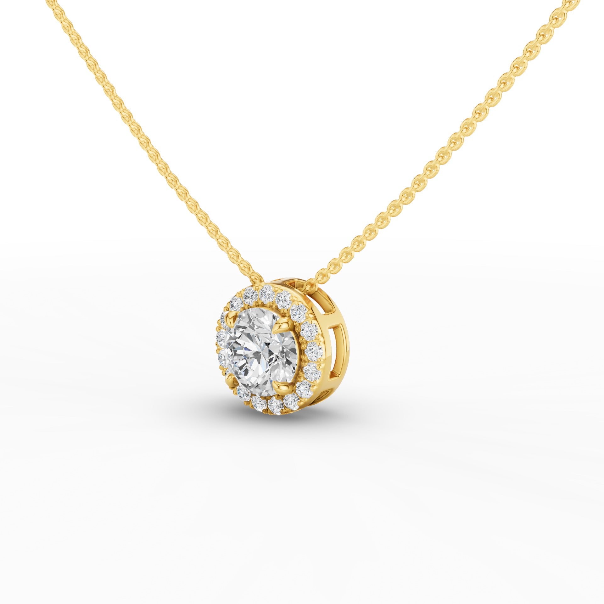 Round Briiliant Halo Set Lab Grown Diamond Necklace