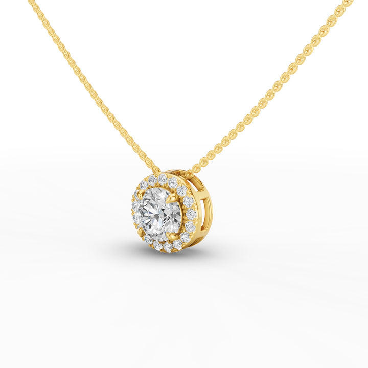 Round Briiliant Halo Set Lab Grown Diamond Necklace
