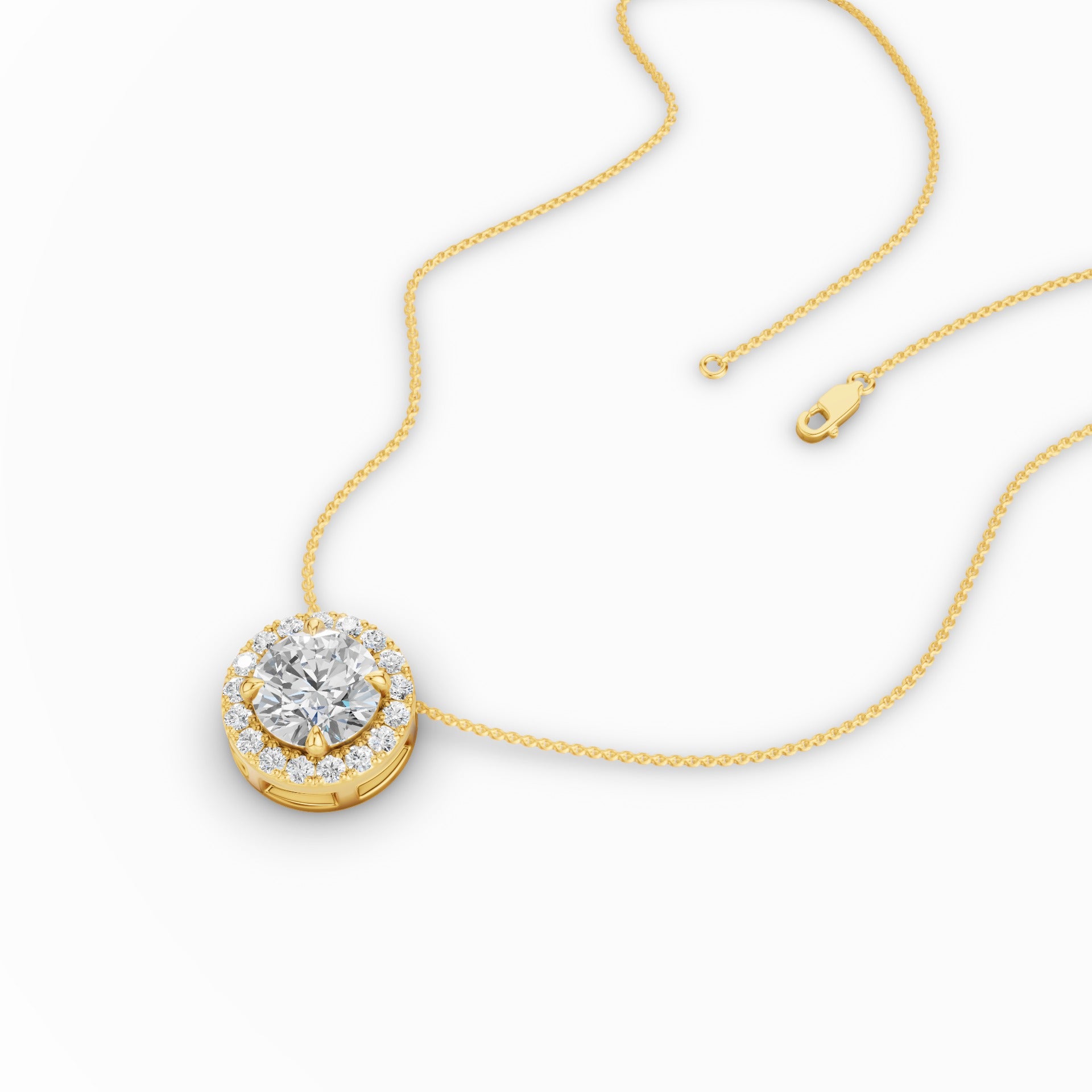 Round Briiliant Halo Set Lab Grown Diamond Necklace