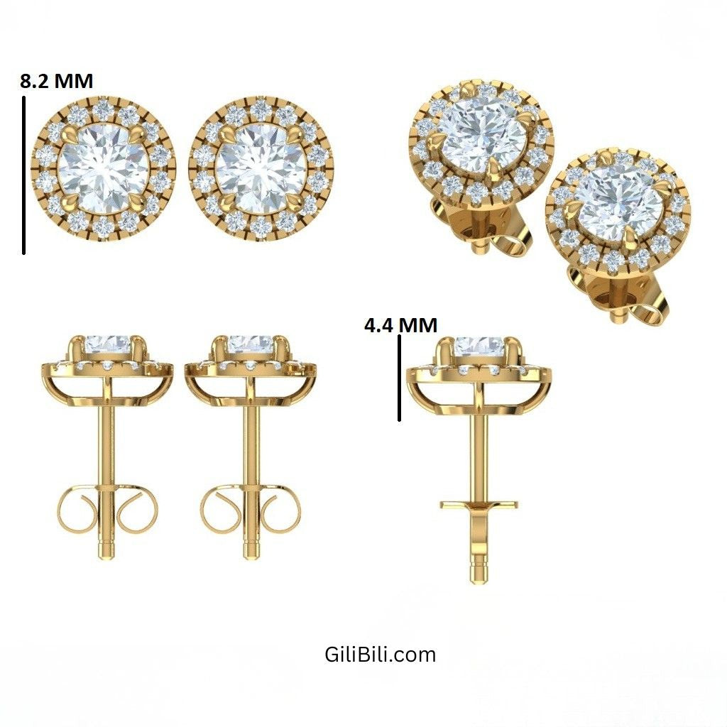Round Diamond Halo Stud Earrings