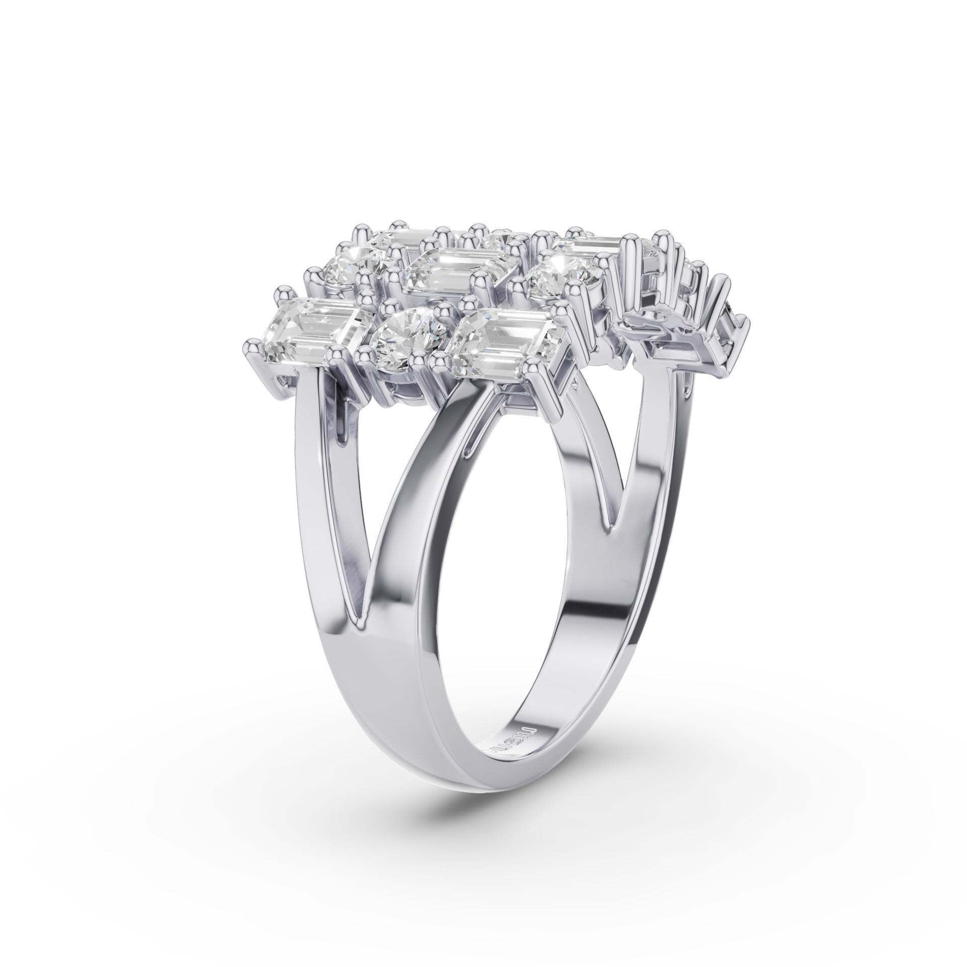 Round Emerald Multi Cut Lab Grown Diamond Cocktail Ring