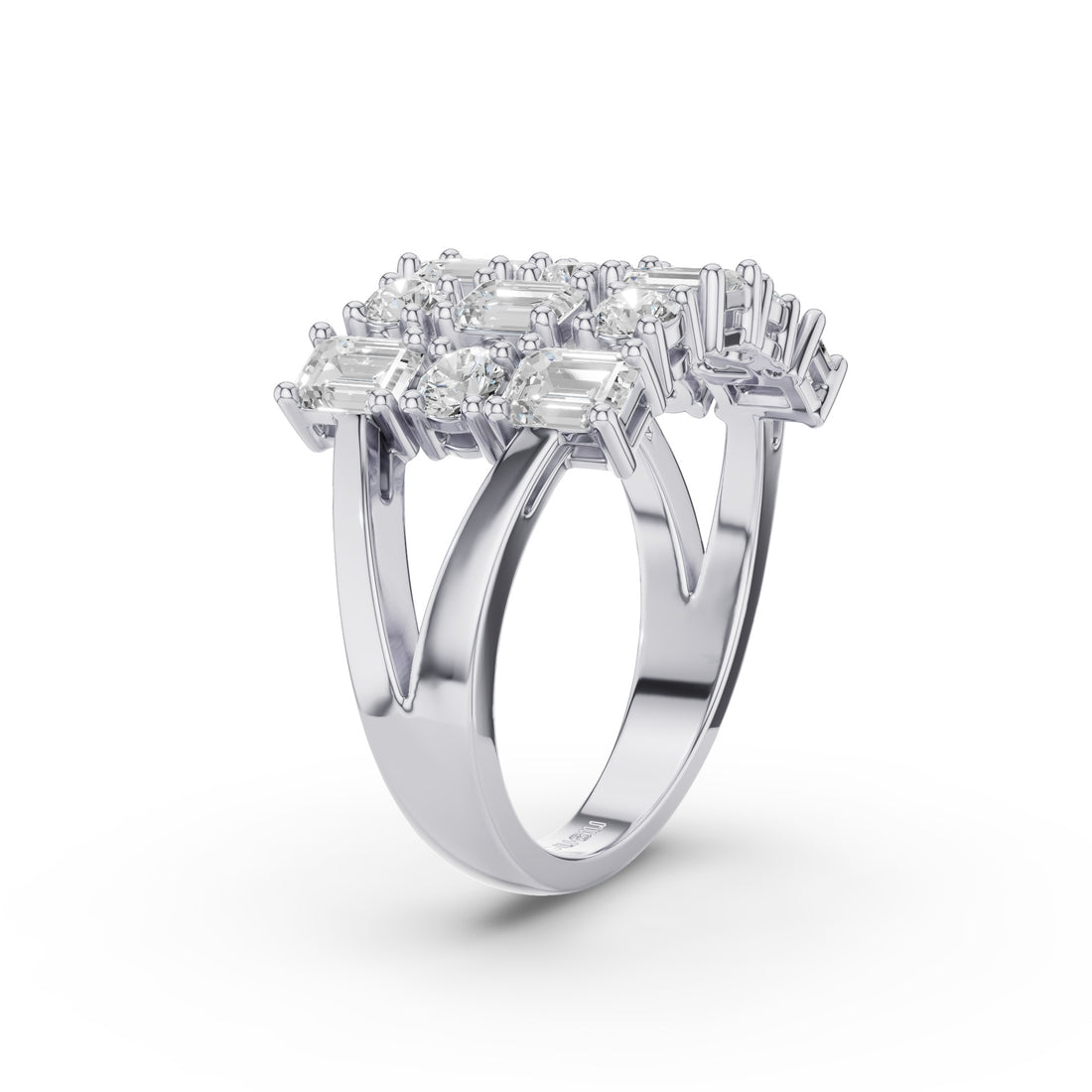 Round Emerald Multi Cut Lab Grown Diamond Cocktail Ring