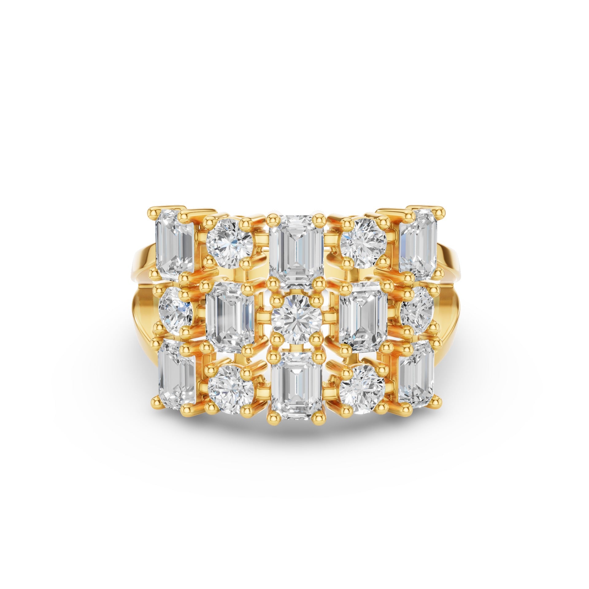 Round Emerald Multi Cut Lab Grown Diamond Cocktail Ring