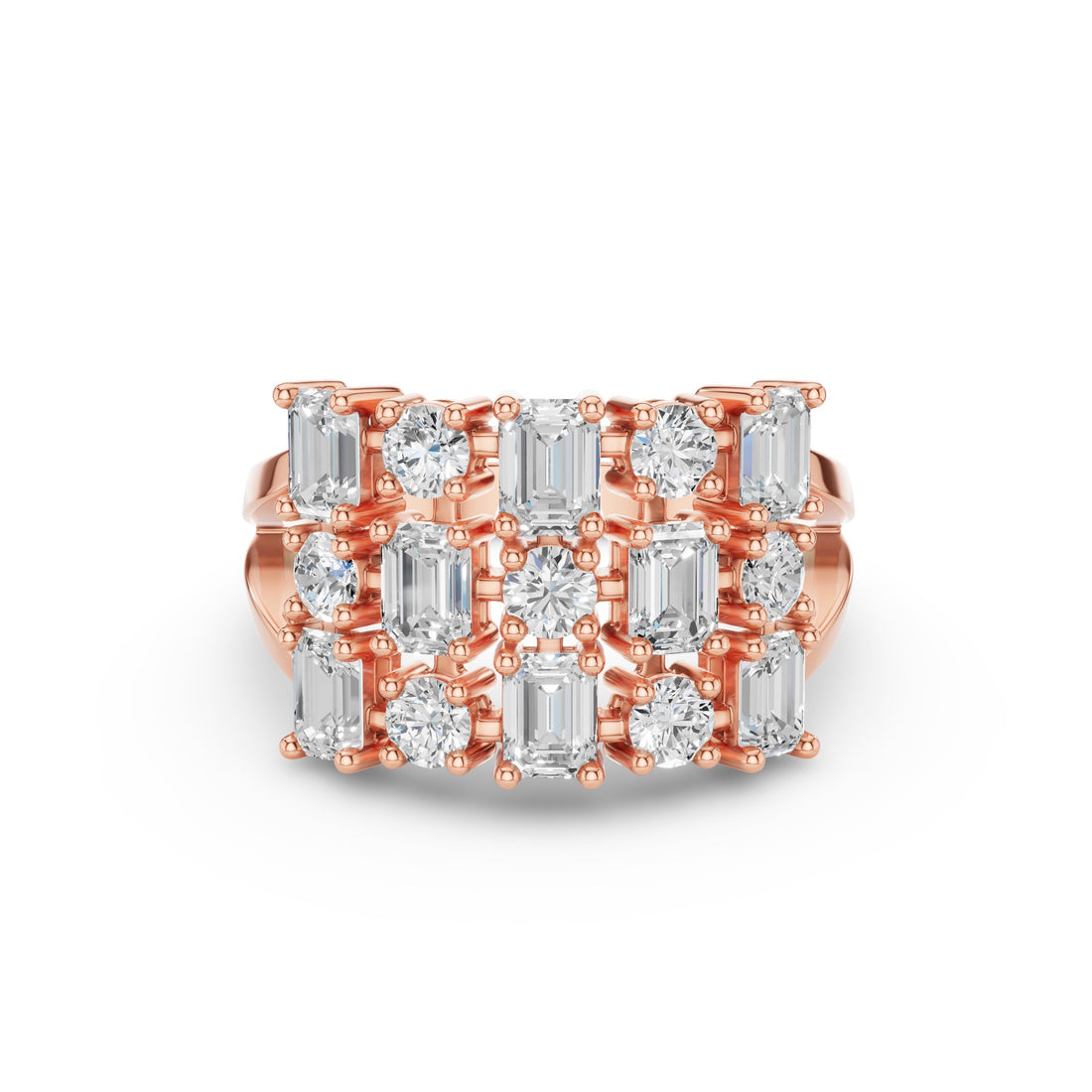 Round Emerald Multi Cut Lab Grown Diamond Cocktail Ring