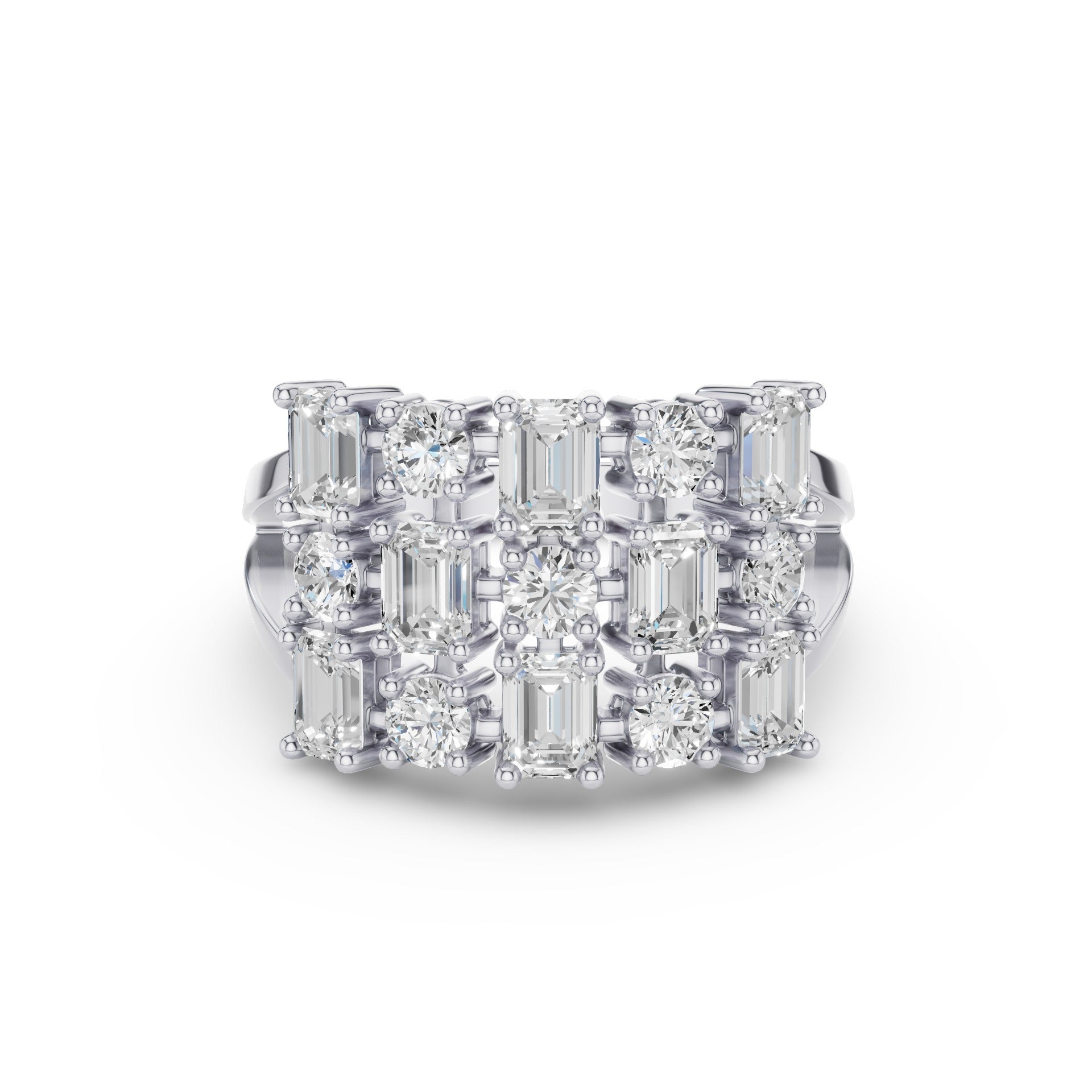 Round Emerald Multi Cut Lab Grown Diamond Cocktail Ring