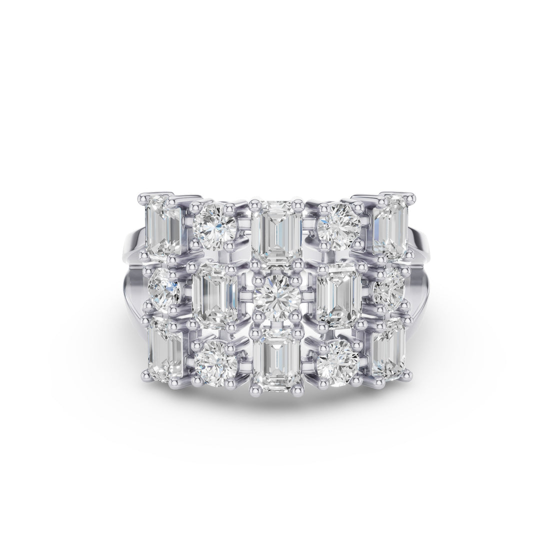 Round Emerald Multi Cut Lab Grown Diamond Cocktail Ring