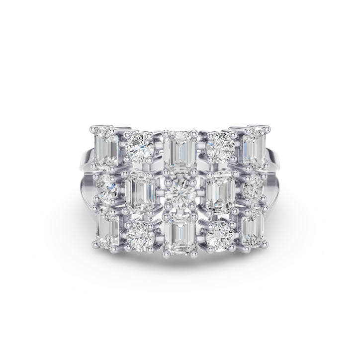 Round Emerald Multi Cut Lab Grown Diamond Cocktail Ring