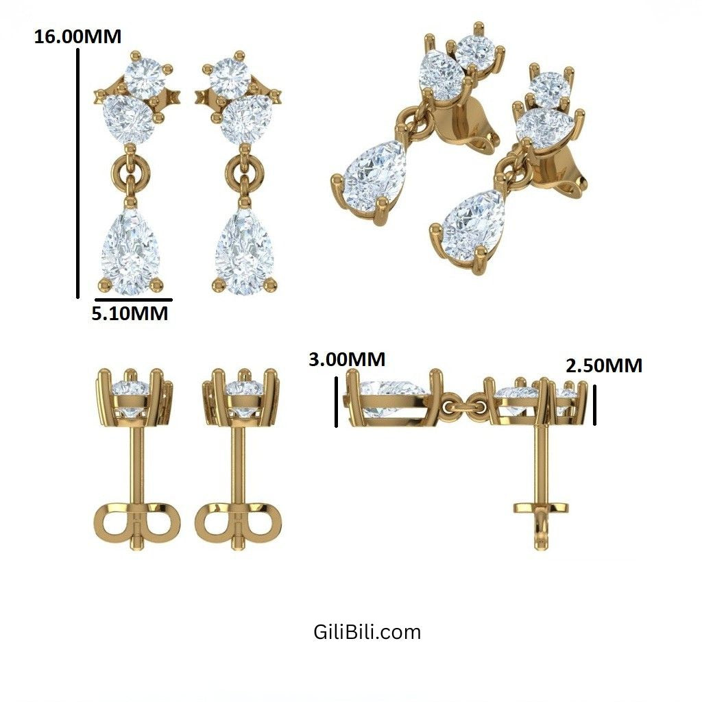 Round Pear Petite Dangling Lab Diamond Earrings
