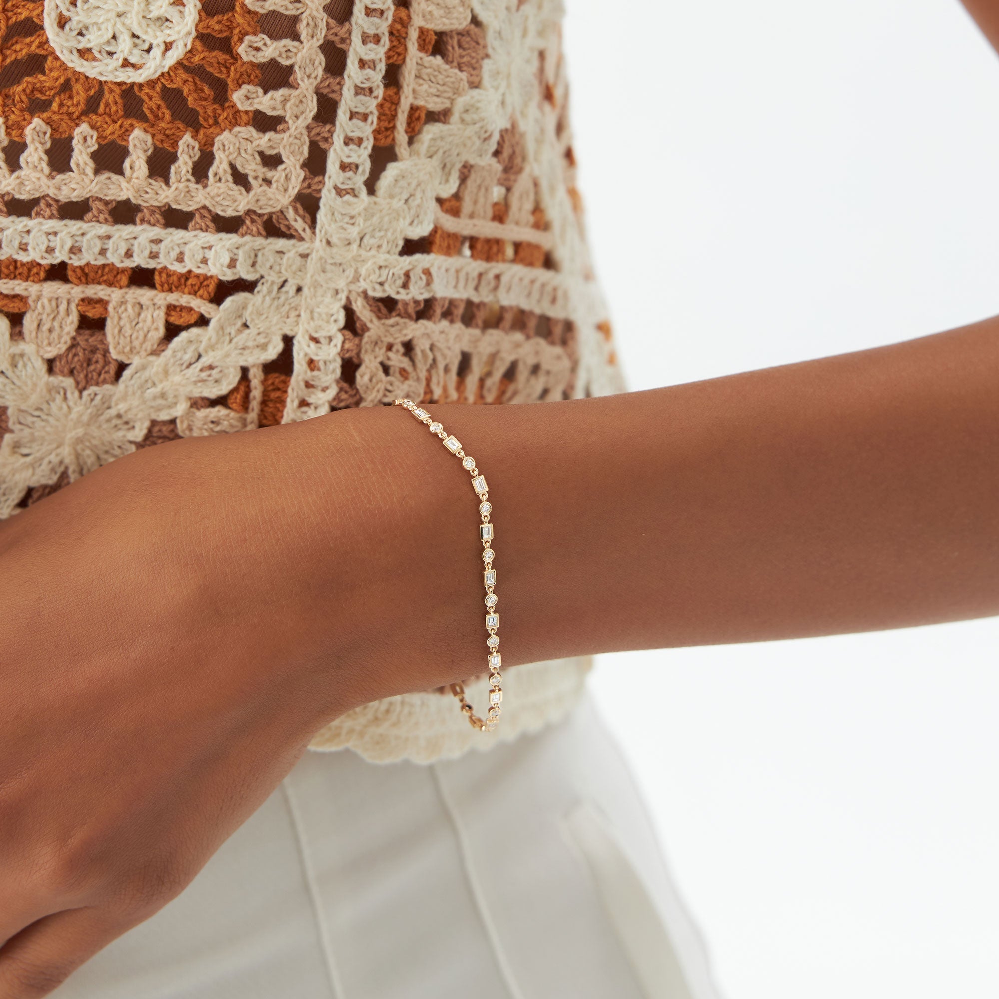 Round And Baguette Diamond Bezel Set Bracelet
