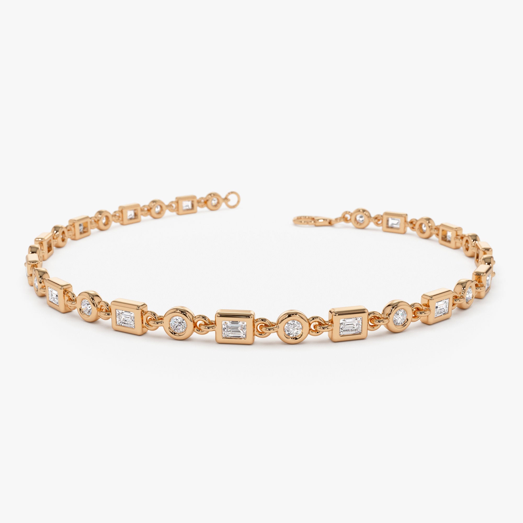 Round And Baguette Diamond Bezel Set Bracelet