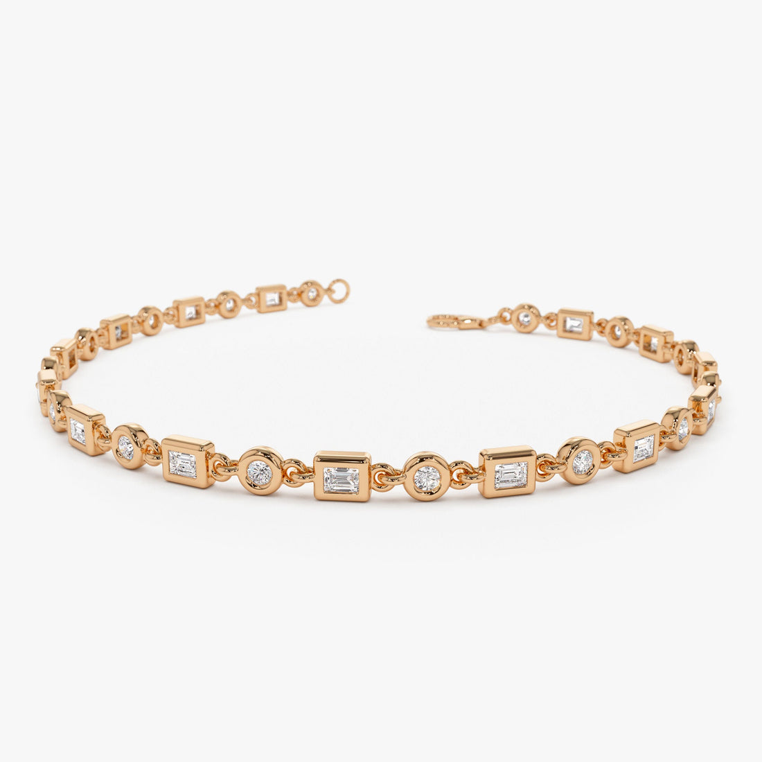Round And Baguette Diamond Bezel Set Bracelet