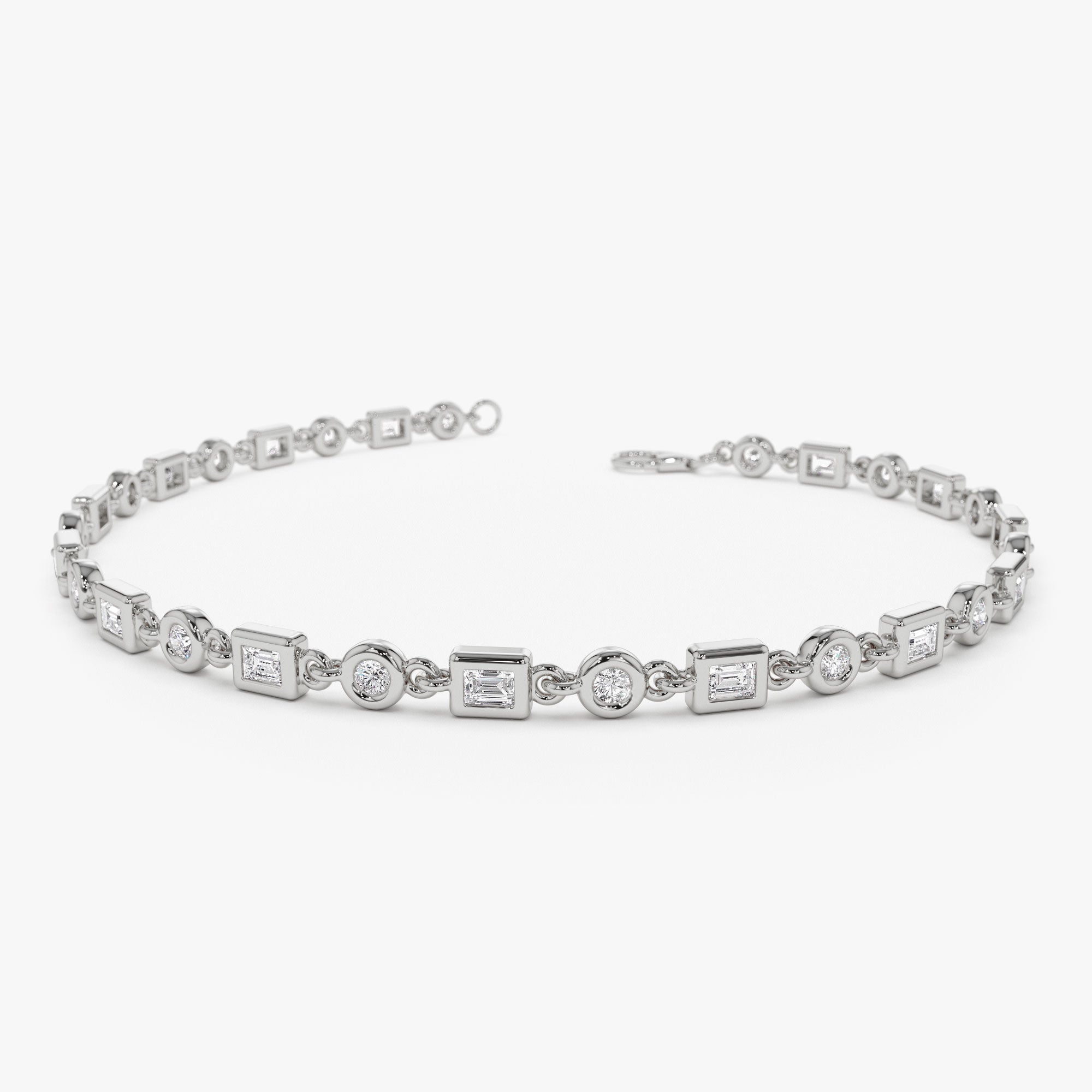 Round And Baguette Diamond Bezel Set Bracelet