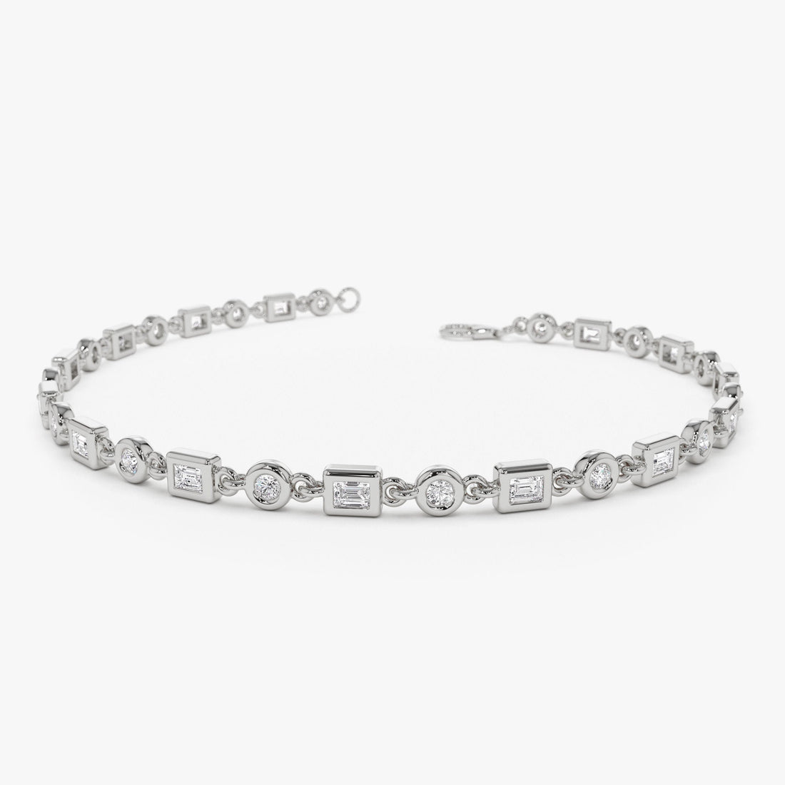 Round And Baguette Diamond Bezel Set Bracelet