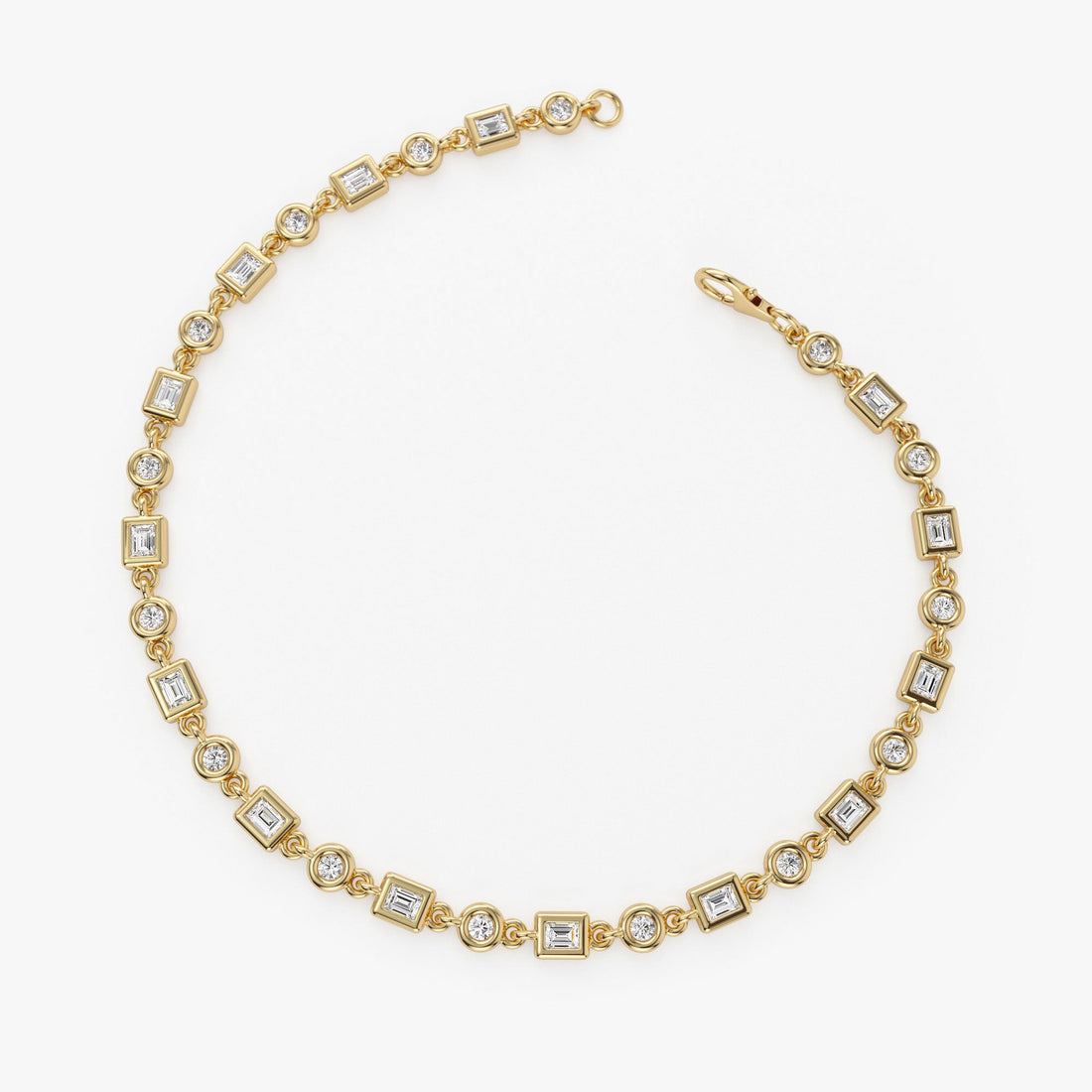 Round And Baguette Diamond Bezel Set Bracelet