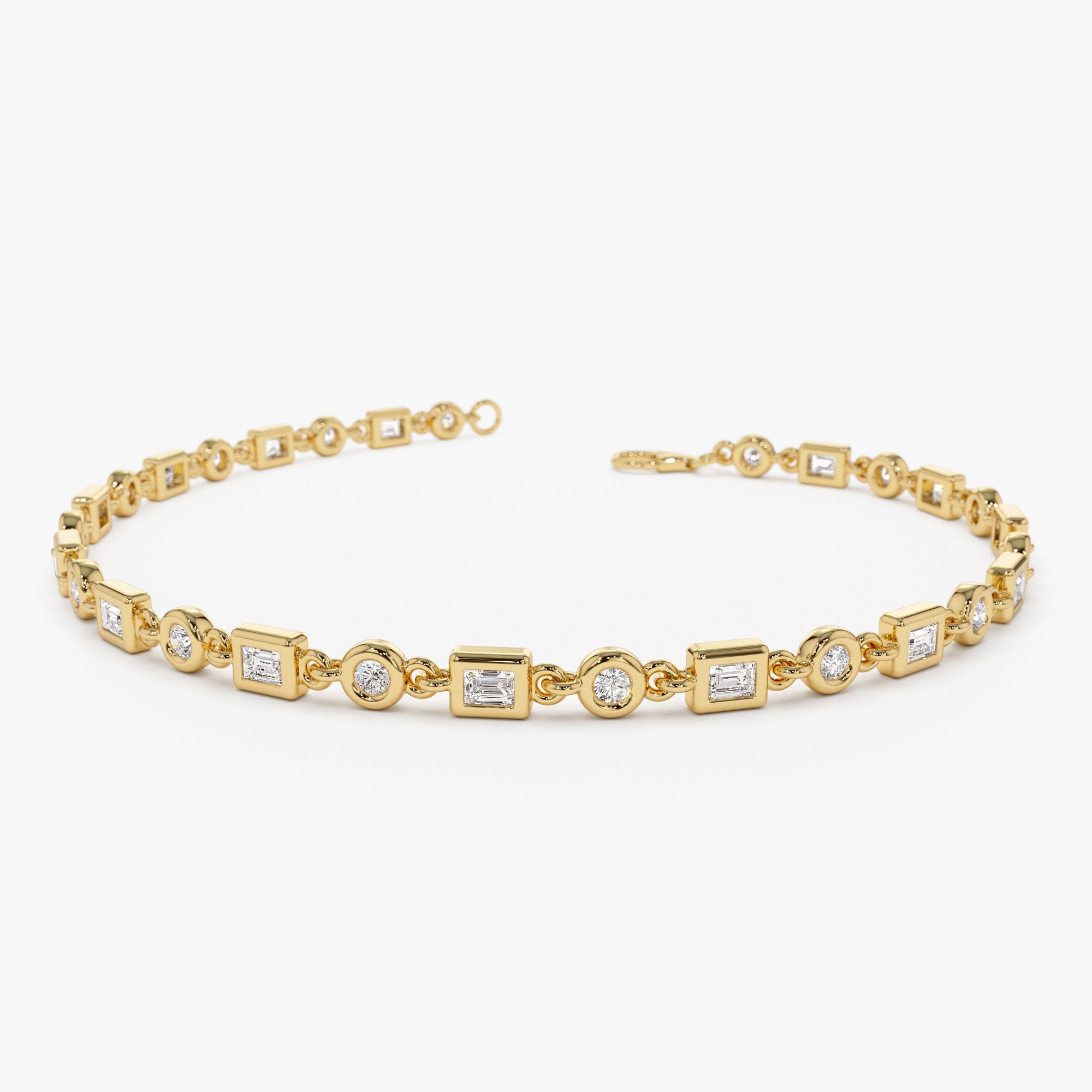 Round And Baguette Diamond Bezel Set Bracelet