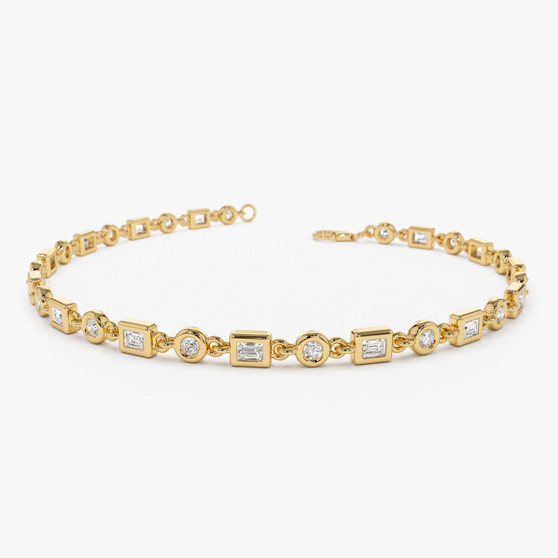 Round And Baguette Diamond Bezel Set Bracelet