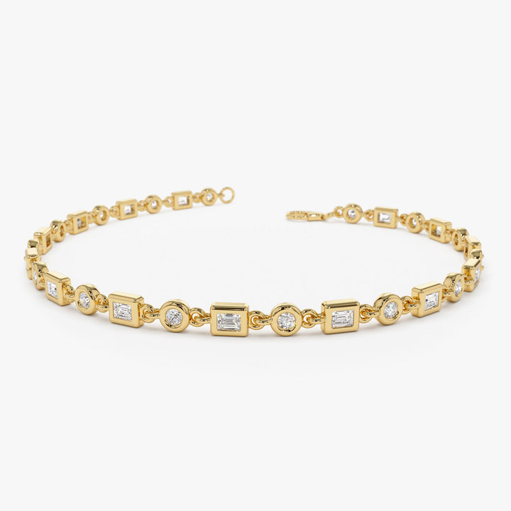 Round And Baguette Diamond Bezel Set Bracelet