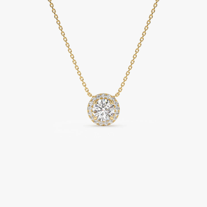 Round Briiliant Halo Set Lab Grown Diamond Necklace