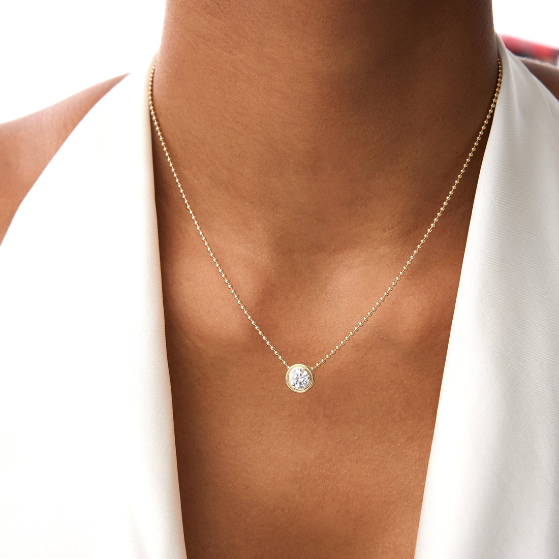Round Brilliant Diamond Bezel Set Beaded Necklace
