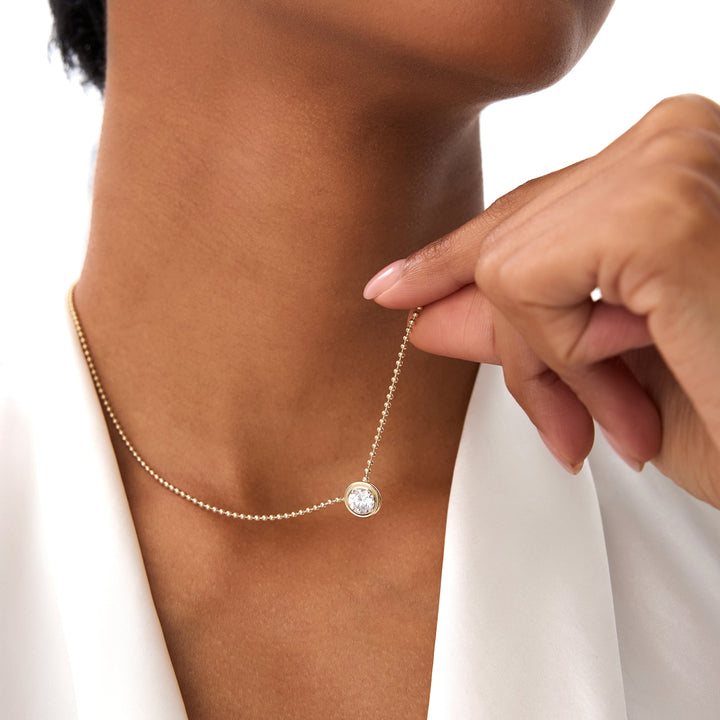 Round Brilliant Diamond Bezel Set Beaded Necklace
