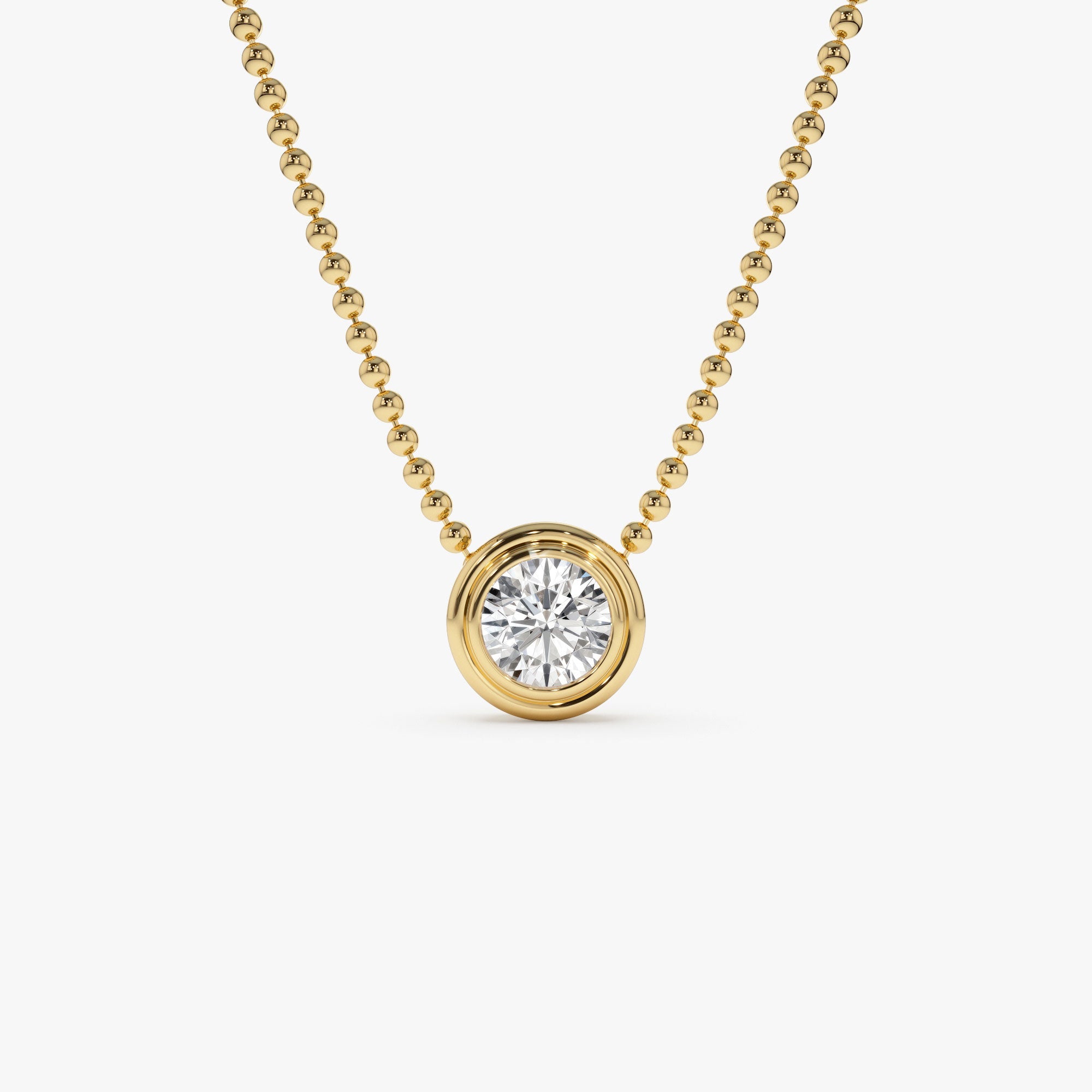   Round Brilliant Diamond Bezel Set Beaded Necklace