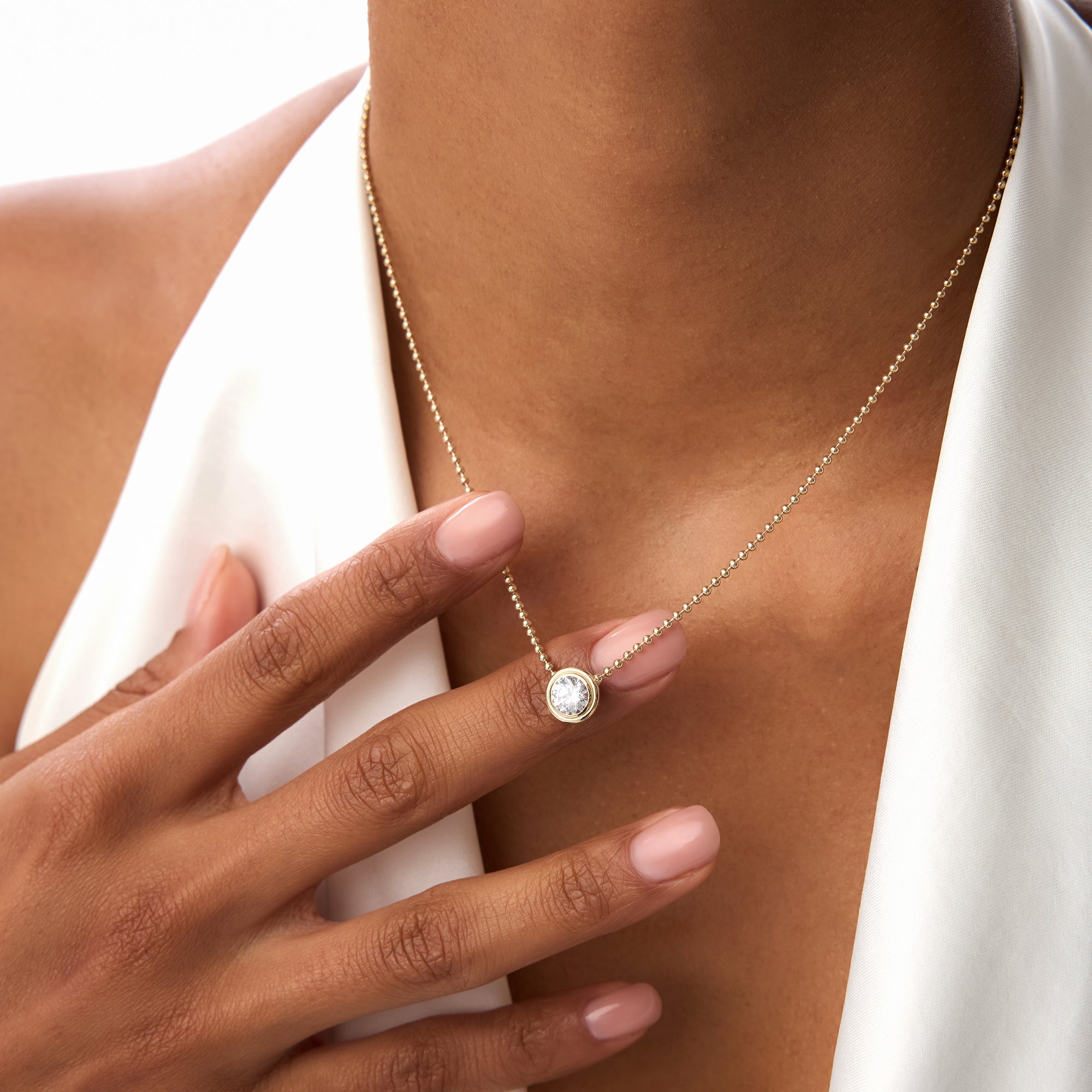 Round Brilliant Diamond Bezel Set Beaded Necklace