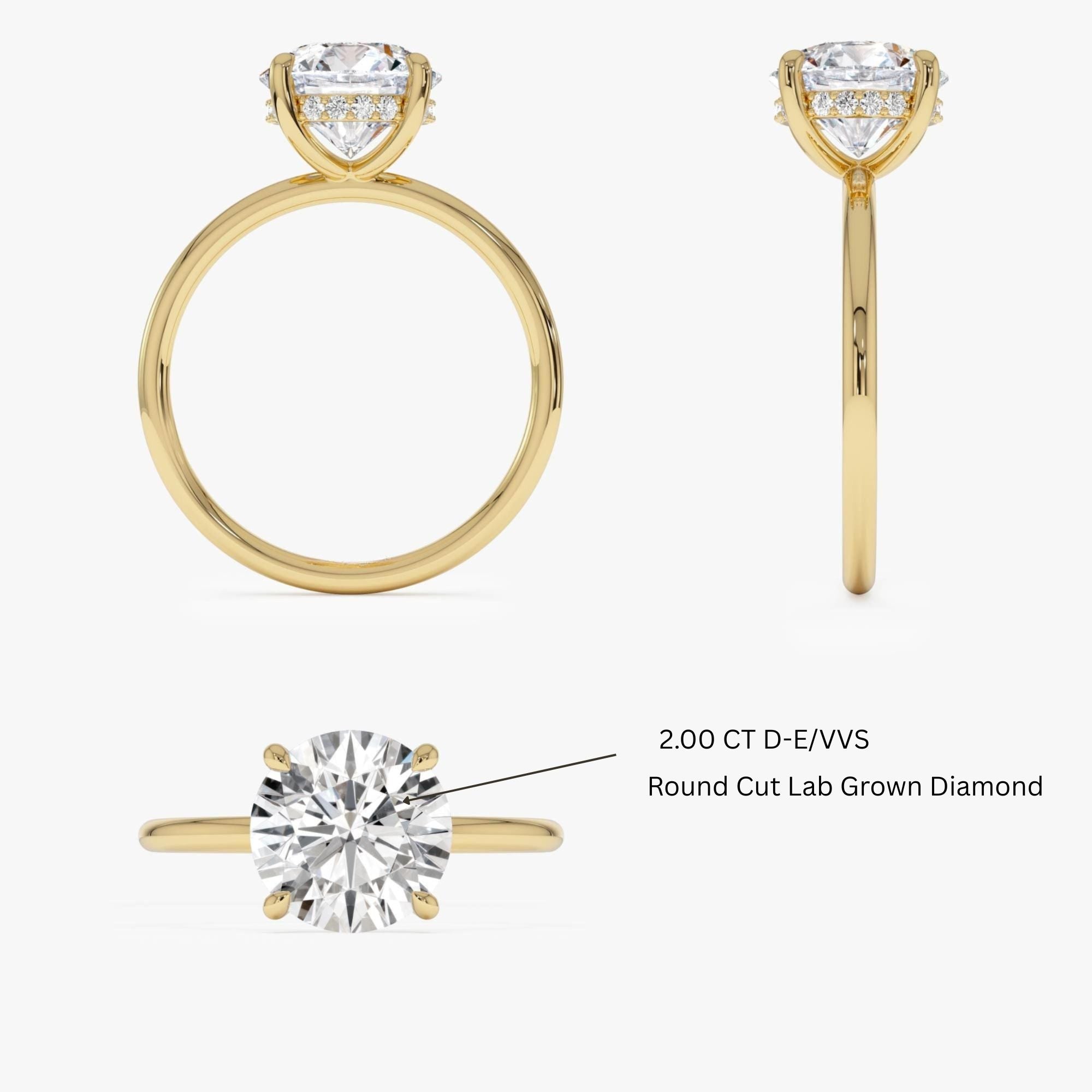 Round Brilliant Lab Grown Diamond Engagement Ring with Hidden Halo
