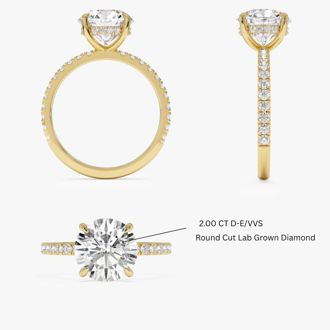 Round Brilliant Lab Grown Diamond Pave Setting with Hidden Halo
