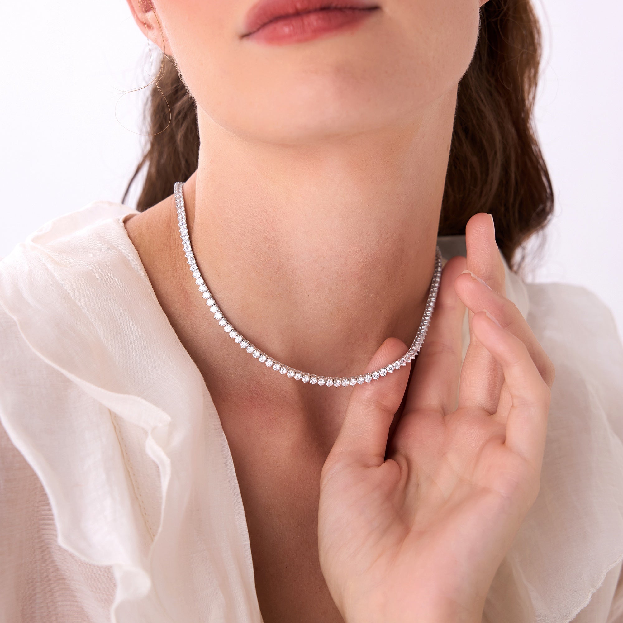 Round Brilliant Lab Grown Diamond Tennis Necklace