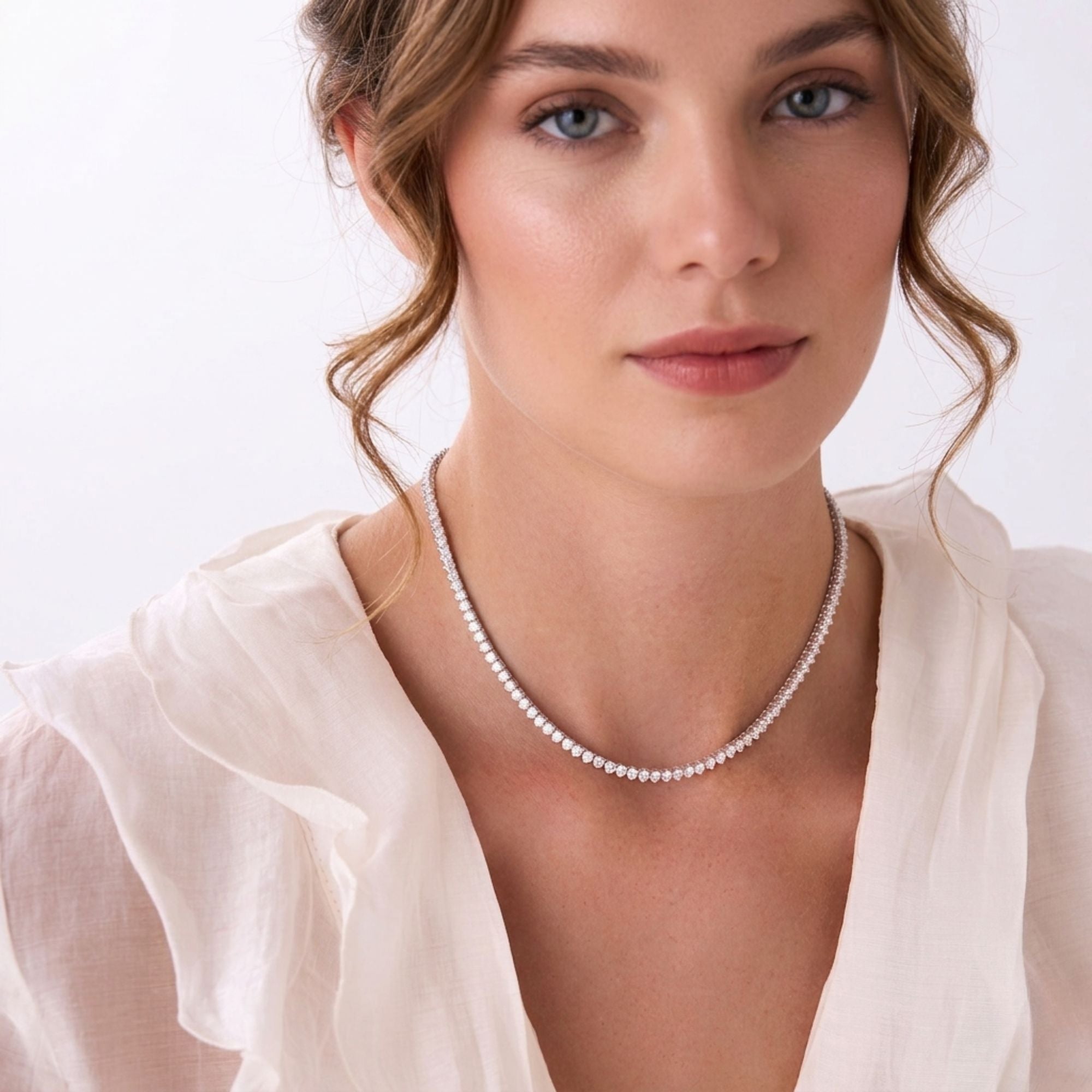 Round Brilliant Lab Grown Diamond Tennis Necklace