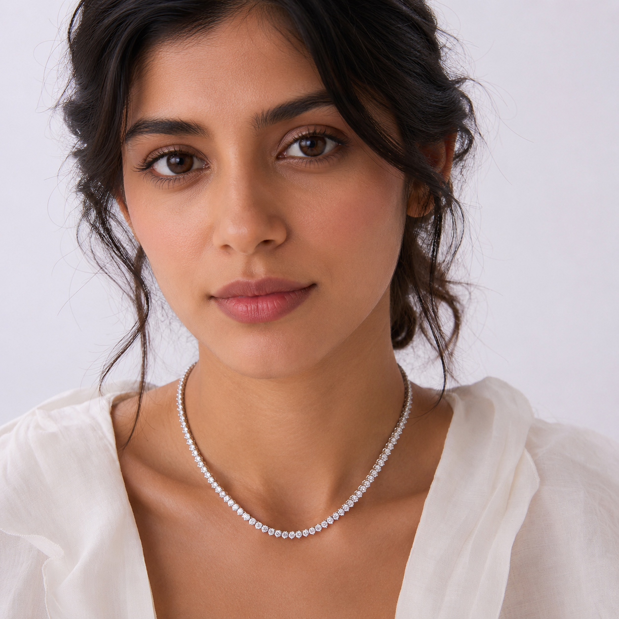 Round Brilliant Lab Grown Diamond Tennis Necklace