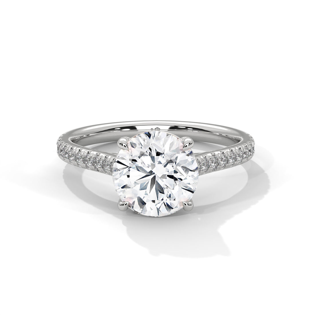 Diamond ring with a white gemstone on a white background