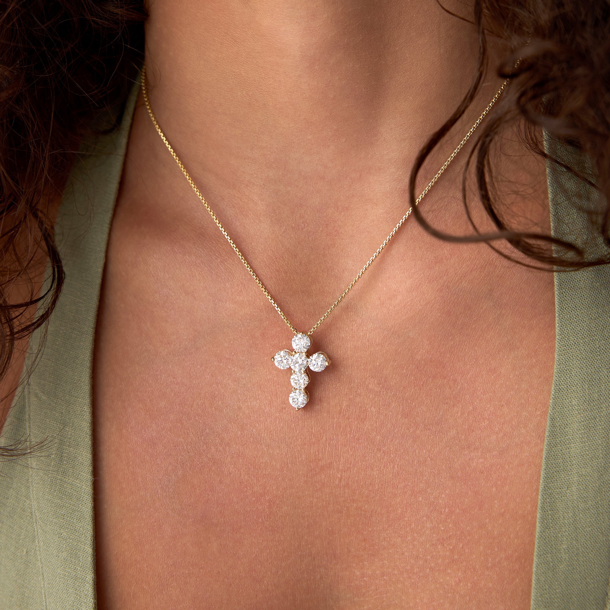 Round Diamond Cross Pendant Necklace