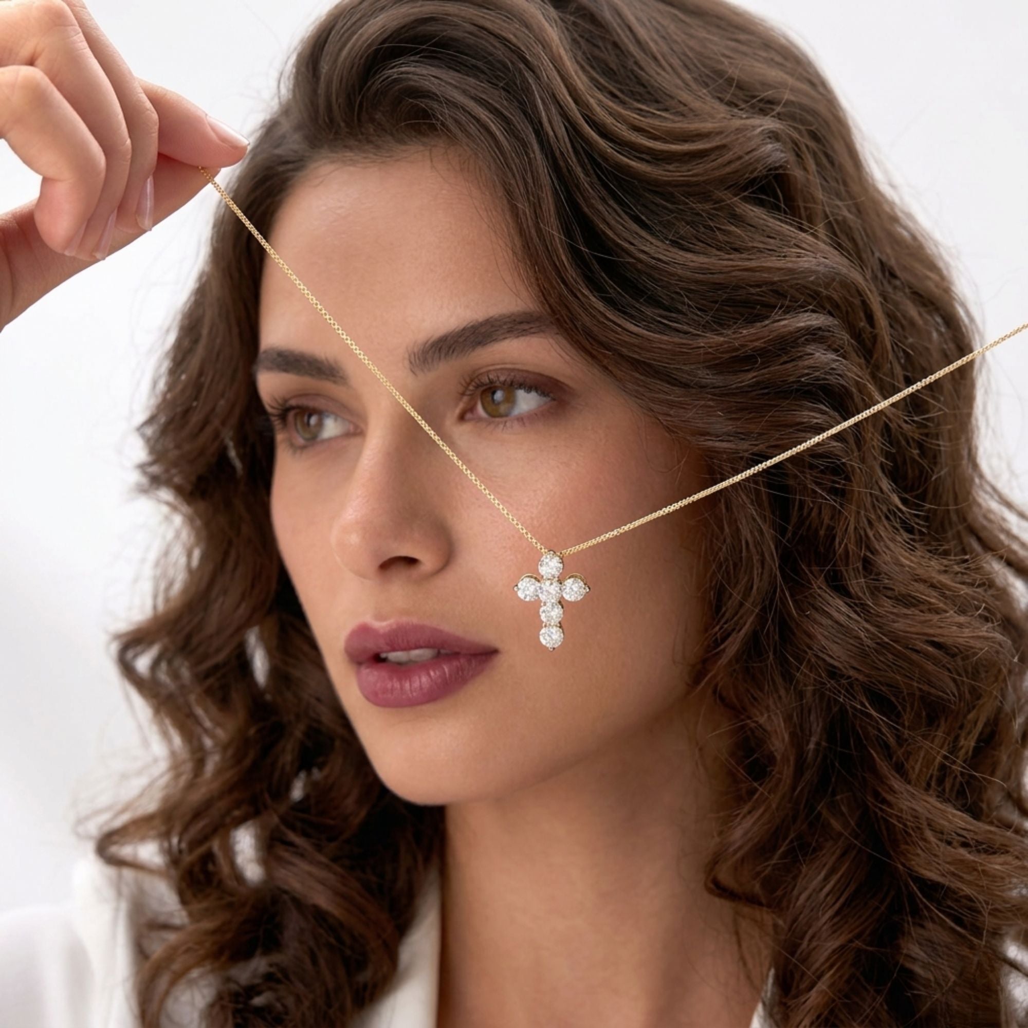 Round Diamond Cross Pendant Necklace
