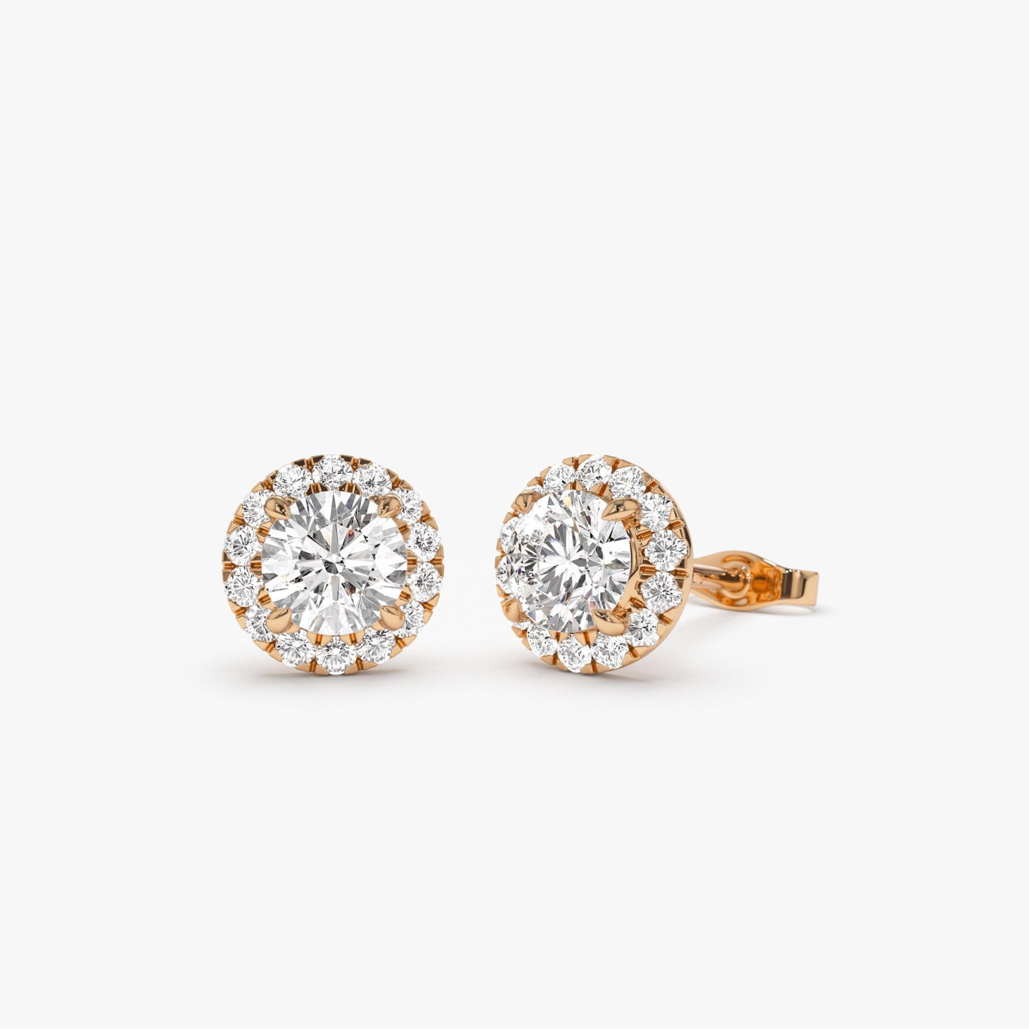 Round Diamond Halo Stud Earrings