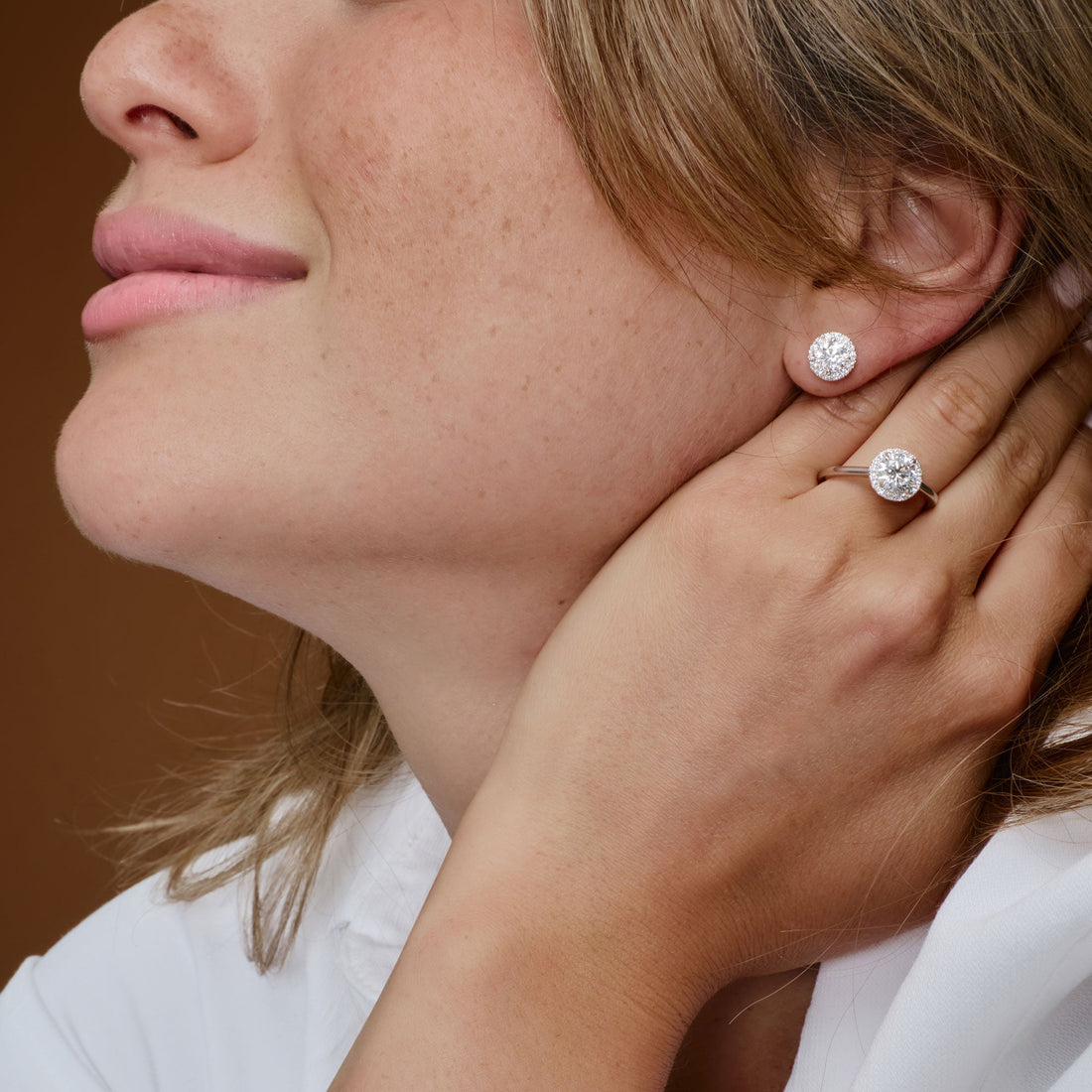 Round Diamond Halo Stud Earrings