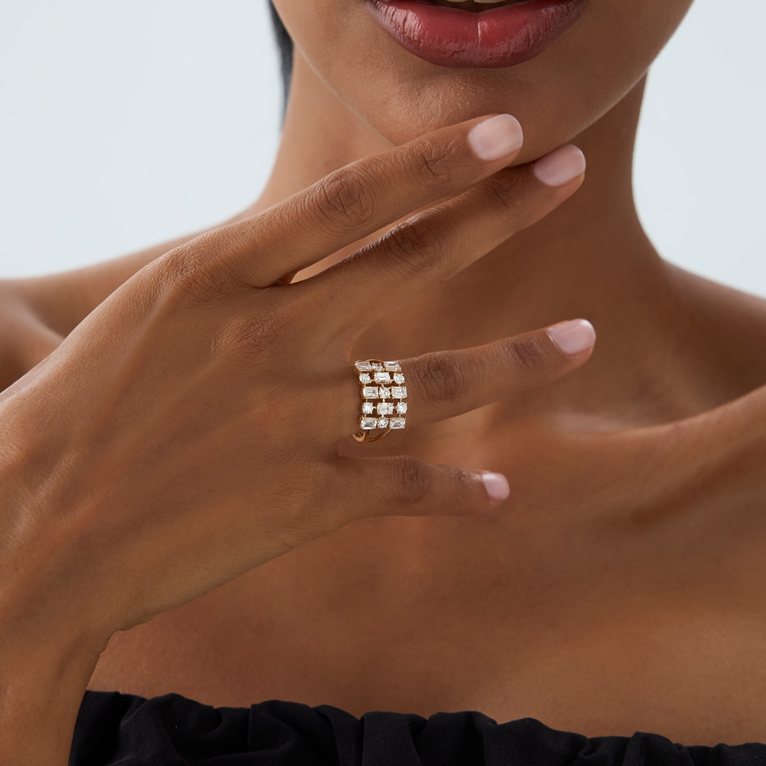 Round Emerald Multi Cut Lab Grown Diamond Cocktail Ring