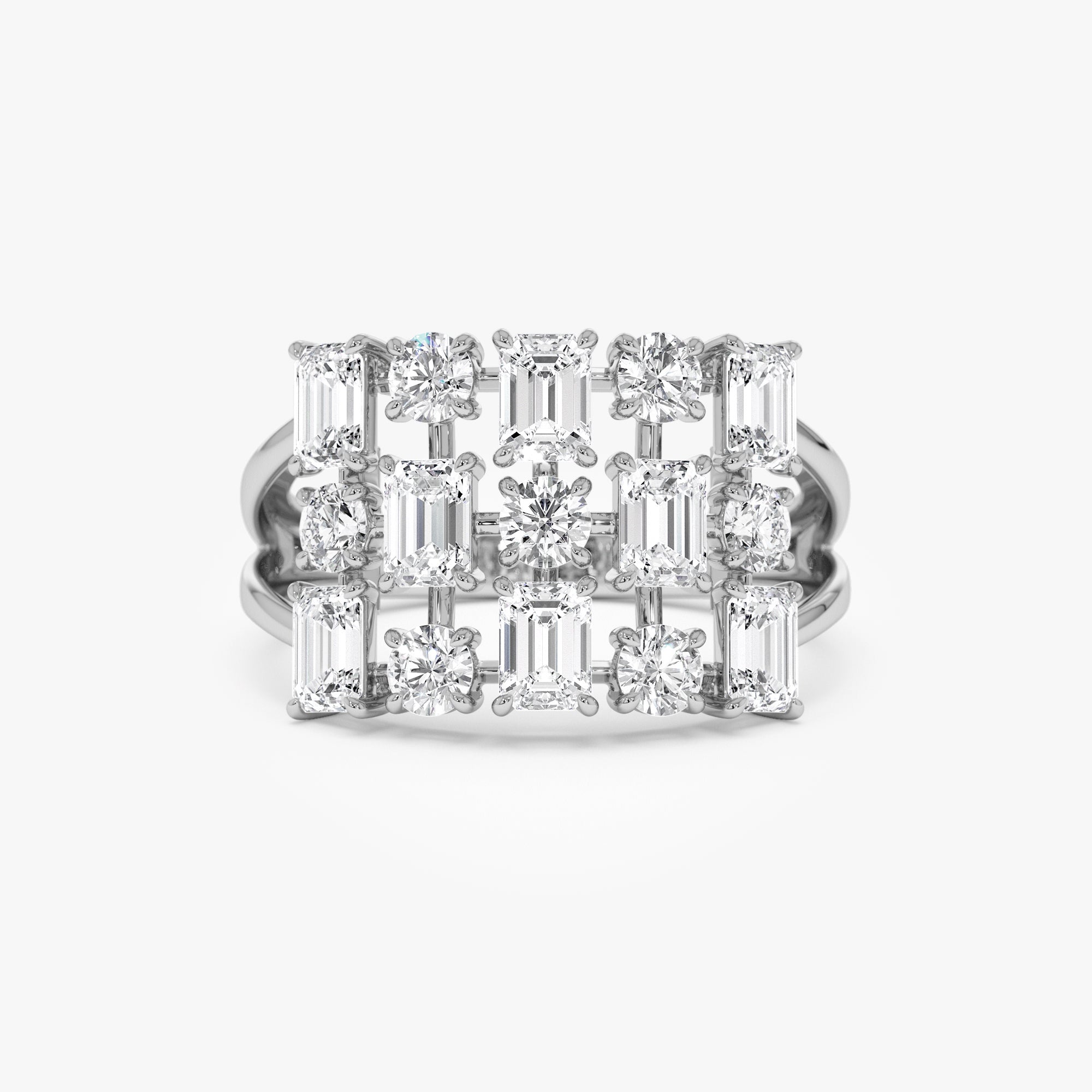 Round Emerald Multi Cut Lab Grown Diamond Cocktail Ring